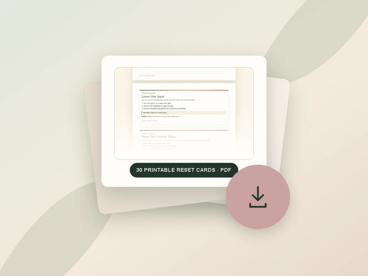 Highly Sensitive Reset Cards shown as a downloadable printable PDF