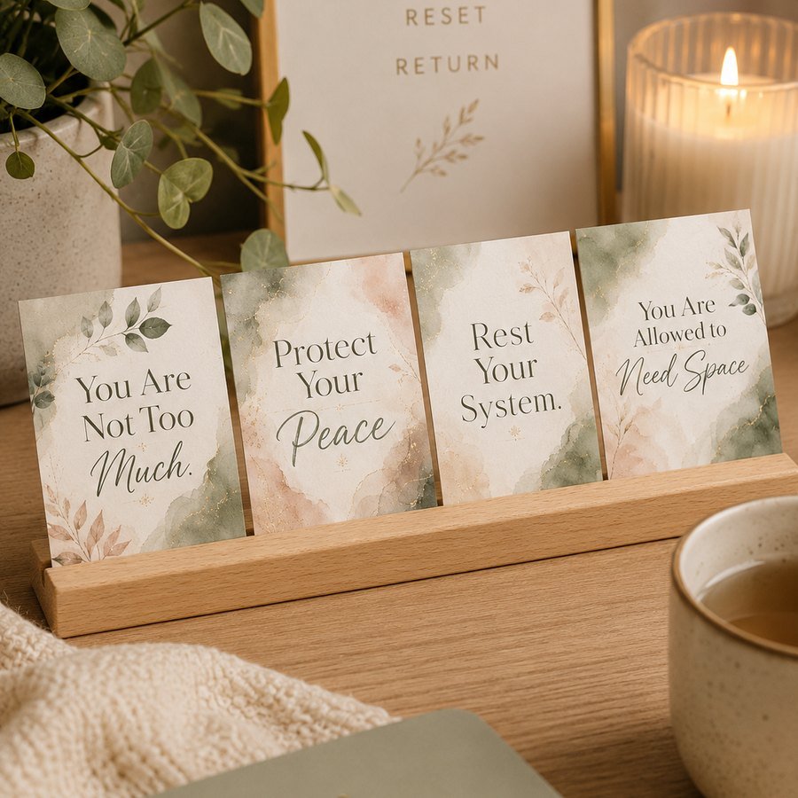 Desk or calm-corner example for Soft Reminder Digital Bundle