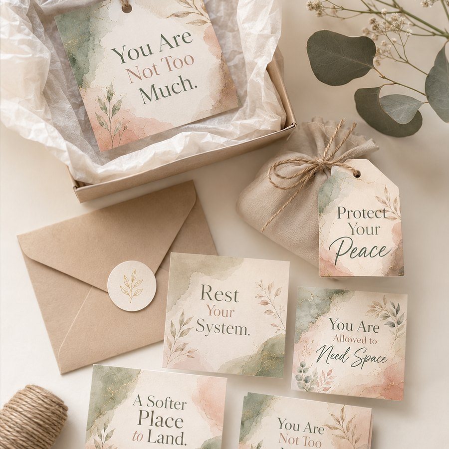 Gift note / packaging-style creative use example for Soft Reminder Digital Bundle